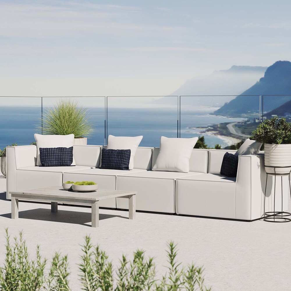 Saybrook 4-Piece Outdoor Patio Upholstered Sectional Sofa in White by Modway - Image 9