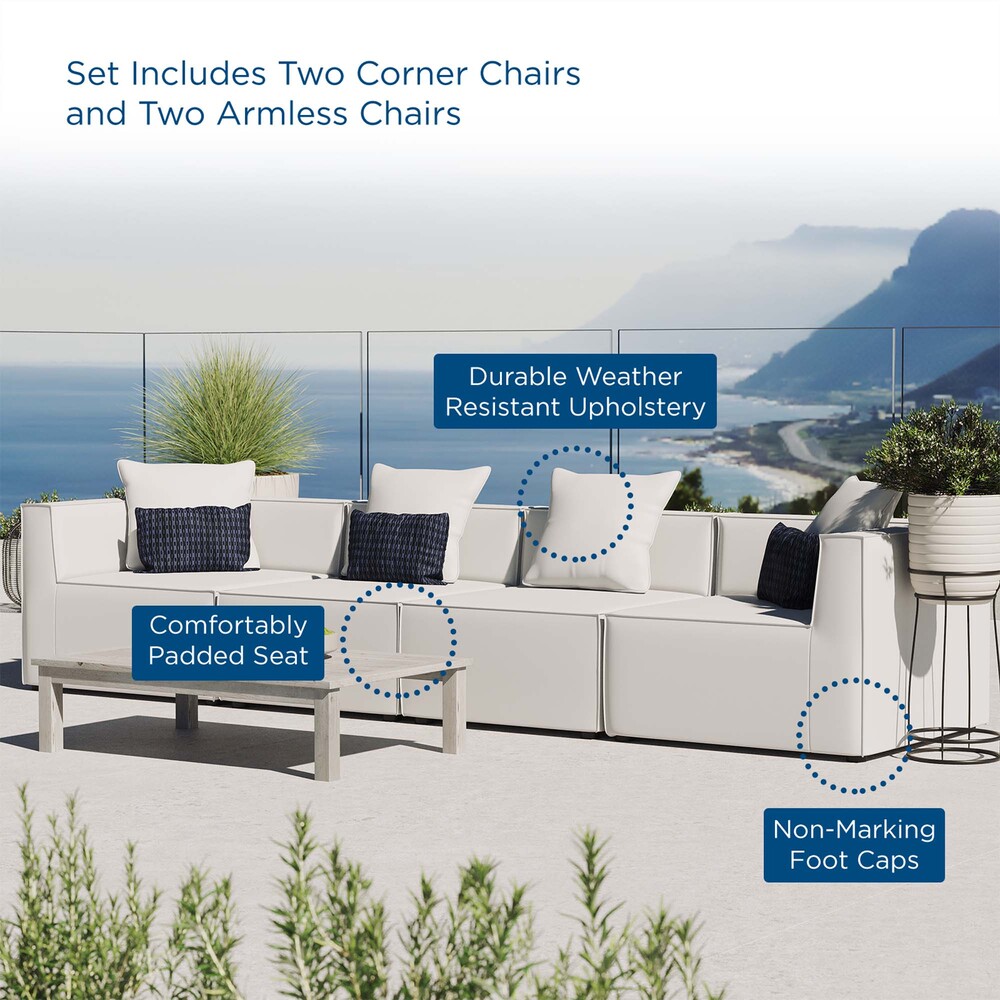 Saybrook 4-Piece Outdoor Patio Upholstered Sectional Sofa in White by Modway - Image 10