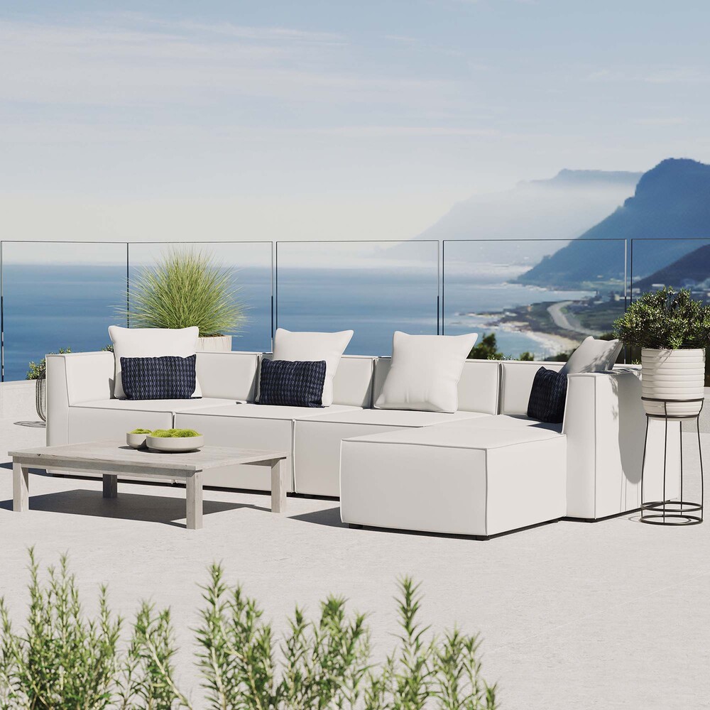 Saybrook 5-Piece Outdoor Patio Upholstered Sectional Sofa in White by Modway - Image 11