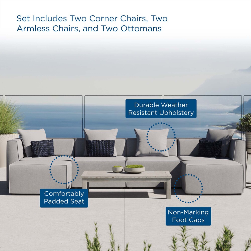 Saybrook 6-Piece Outdoor Patio Upholstered Sectional Sofa in Gray by Modway - Image 12