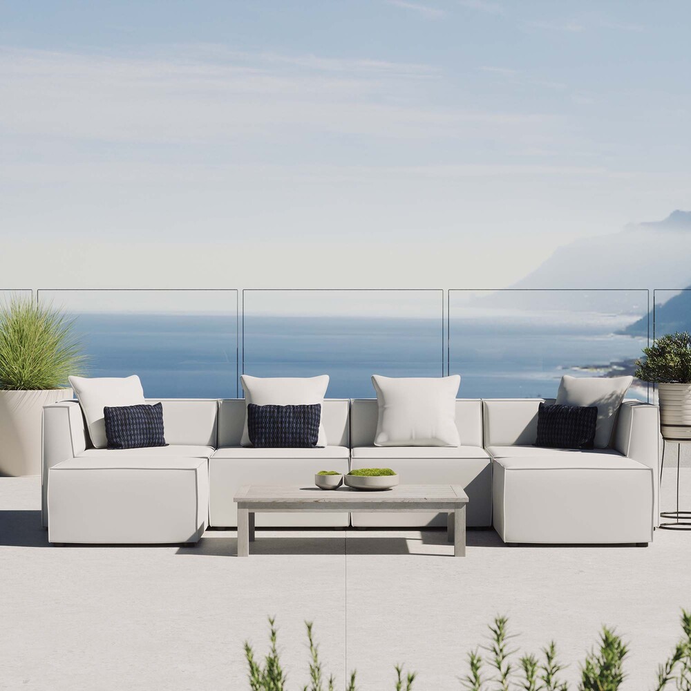Saybrook 6-Piece Outdoor Patio Upholstered Sectional Sofa in White by Modway - Image 11
