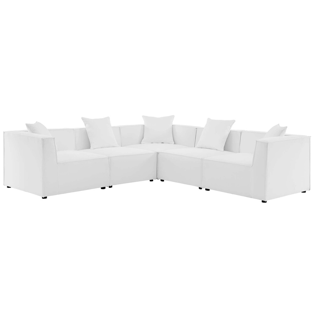 Saybrook 5-Piece Outdoor Patio Upholstered Sectional Sofa in White by Modway