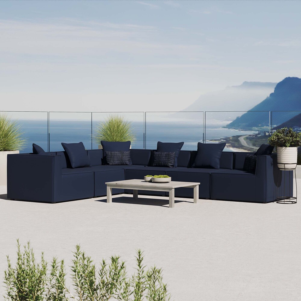 Saybrook 6-Piece Outdoor Patio Upholstered Sectional Sofa in Navy by Modway - Image 10