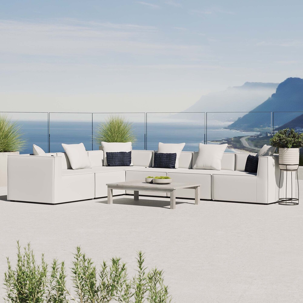 Saybrook 6-Piece Outdoor Patio Upholstered Sectional Sofa in White by Modway - Image 10