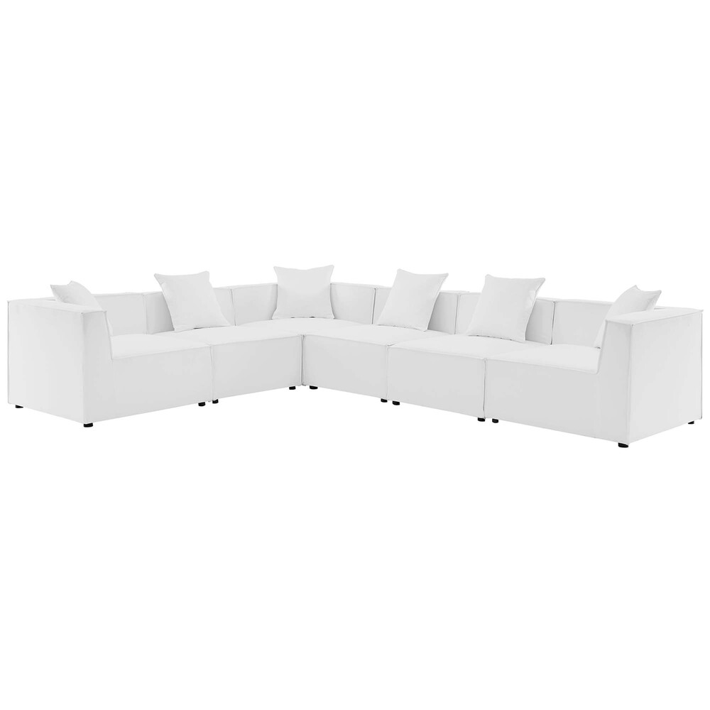 Saybrook 6-Piece Outdoor Patio Upholstered Sectional Sofa in White by Modway