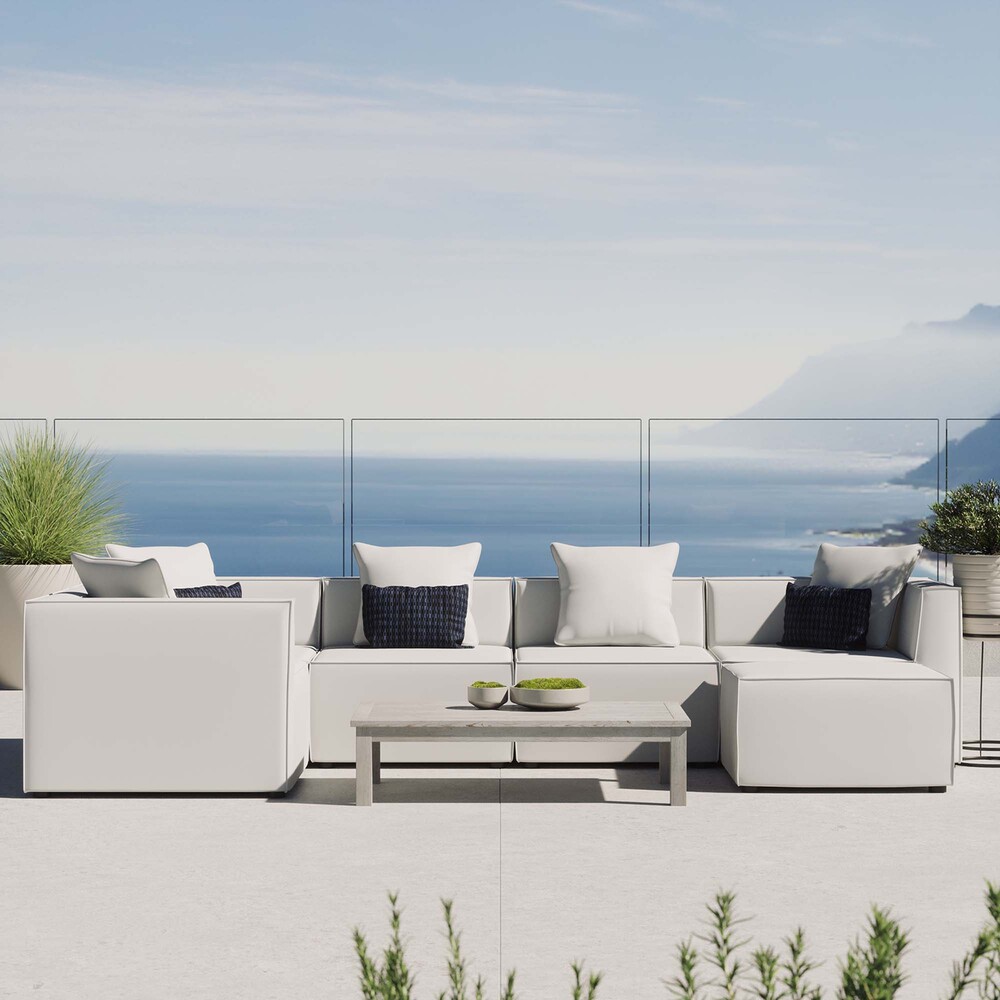 Saybrook 6-Piece Outdoor Patio Upholstered Sectional Sofa in White by Modway - Image 12