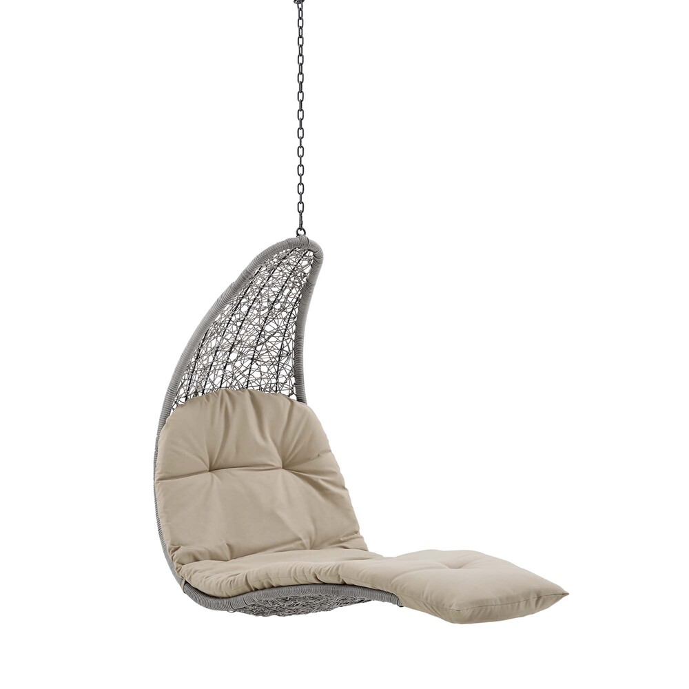 Landscape Hanging Chaise Lounge Outdoor Patio Swing Chair in Light Gray Beige by Modway