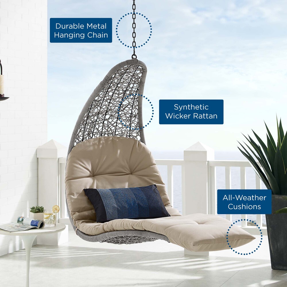 Landscape Hanging Chaise Lounge Outdoor Patio Swing Chair in Light Gray Beige by Modway - Image 6