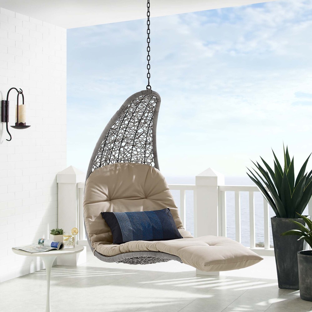 Landscape Hanging Chaise Lounge Outdoor Patio Swing Chair in Light Gray Beige by Modway - Image 5