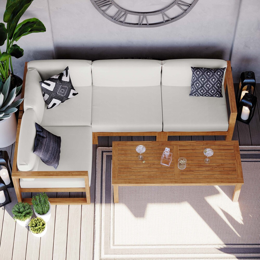 Upland 5-Piece Outdoor Patio Teak Wood Sectional Sofa Set in Natural White by Modway - Image 19