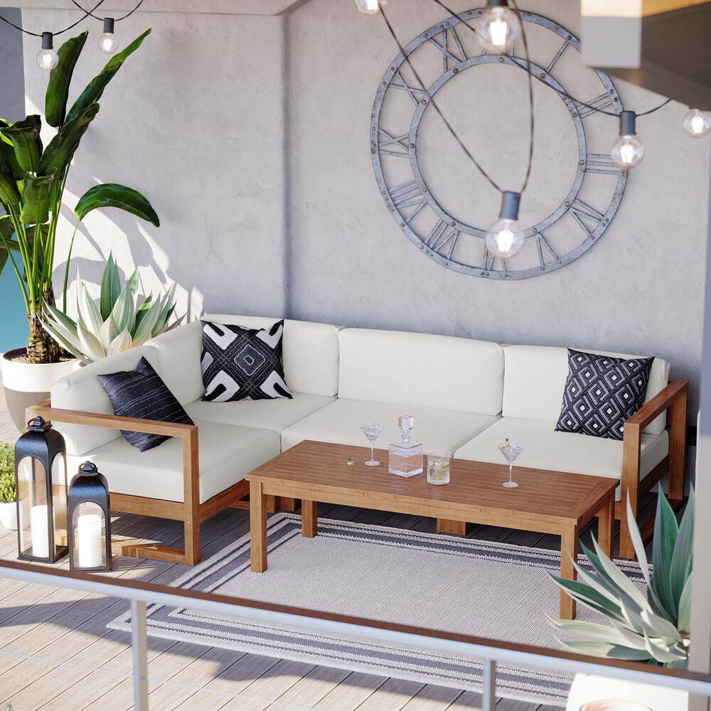 Upland 5-Piece Outdoor Patio Teak Wood Sectional Sofa Set in Natural White by Modway - Image 14