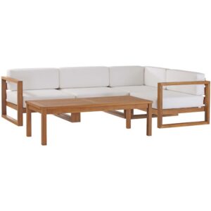 Upland 5-Piece Outdoor Patio Teak Wood Sectional Sofa Set in Natural White by Modway