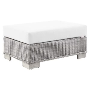 Conway Outdoor Patio Wicker Rattan Ottoman in Light Gray White by Modway