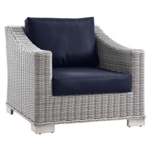 Conway Outdoor Patio Wicker Rattan Armchair in Light Gray Navy by Modway