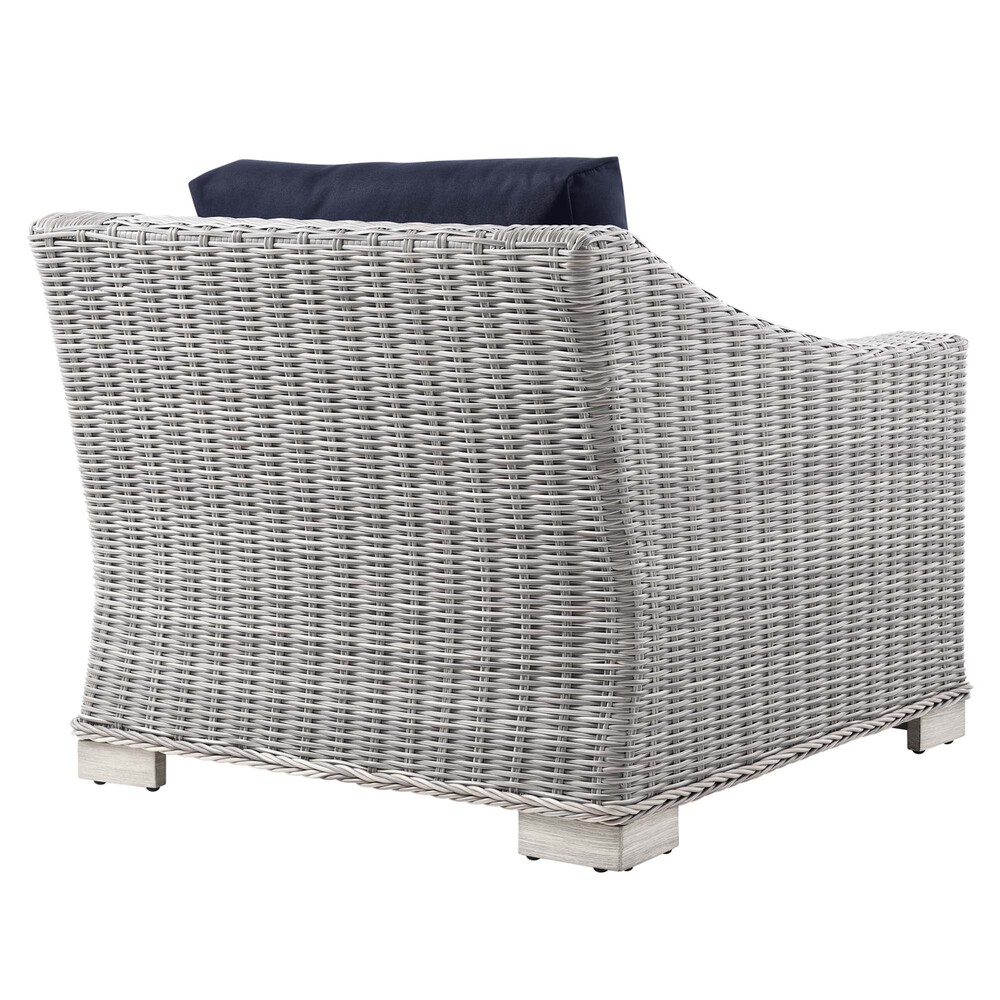 Conway Outdoor Patio Wicker Rattan Armchair in Light Gray Navy by Modway - Image 3