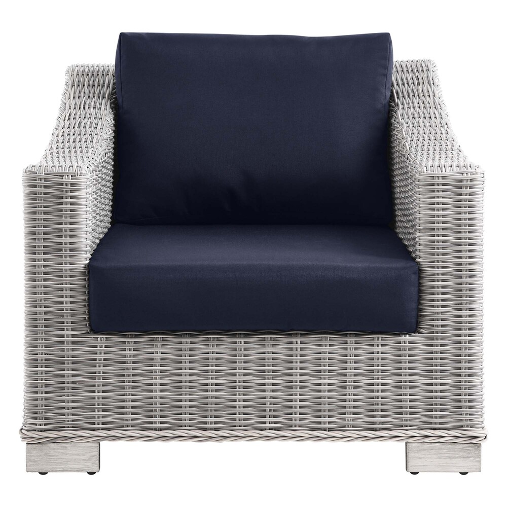 Conway Outdoor Patio Wicker Rattan Armchair in Light Gray Navy by Modway - Image 4