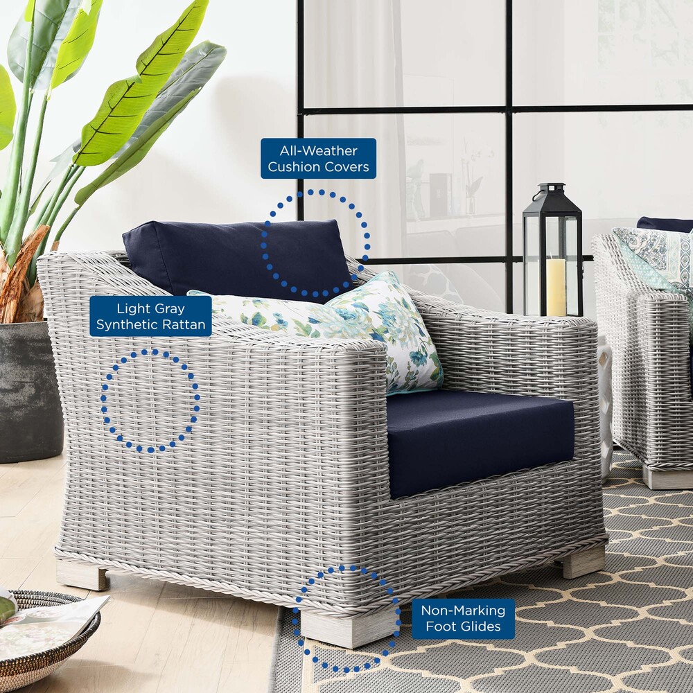 Conway Outdoor Patio Wicker Rattan Armchair in Light Gray Navy by Modway - Image 8