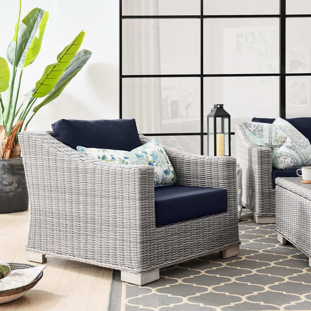 Conway Outdoor Patio Wicker Rattan Armchair in Light Gray Navy by Modway - Image 6