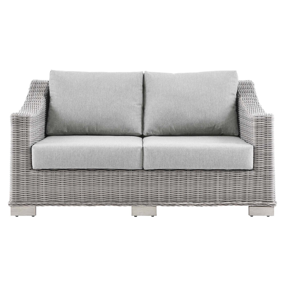 Conway Outdoor Patio Wicker Rattan Loveseat in Light Gray Gray by Modway - Image 4