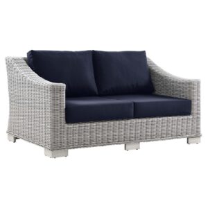 Conway Outdoor Patio Wicker Rattan Loveseat in Light Gray Navy by Modway