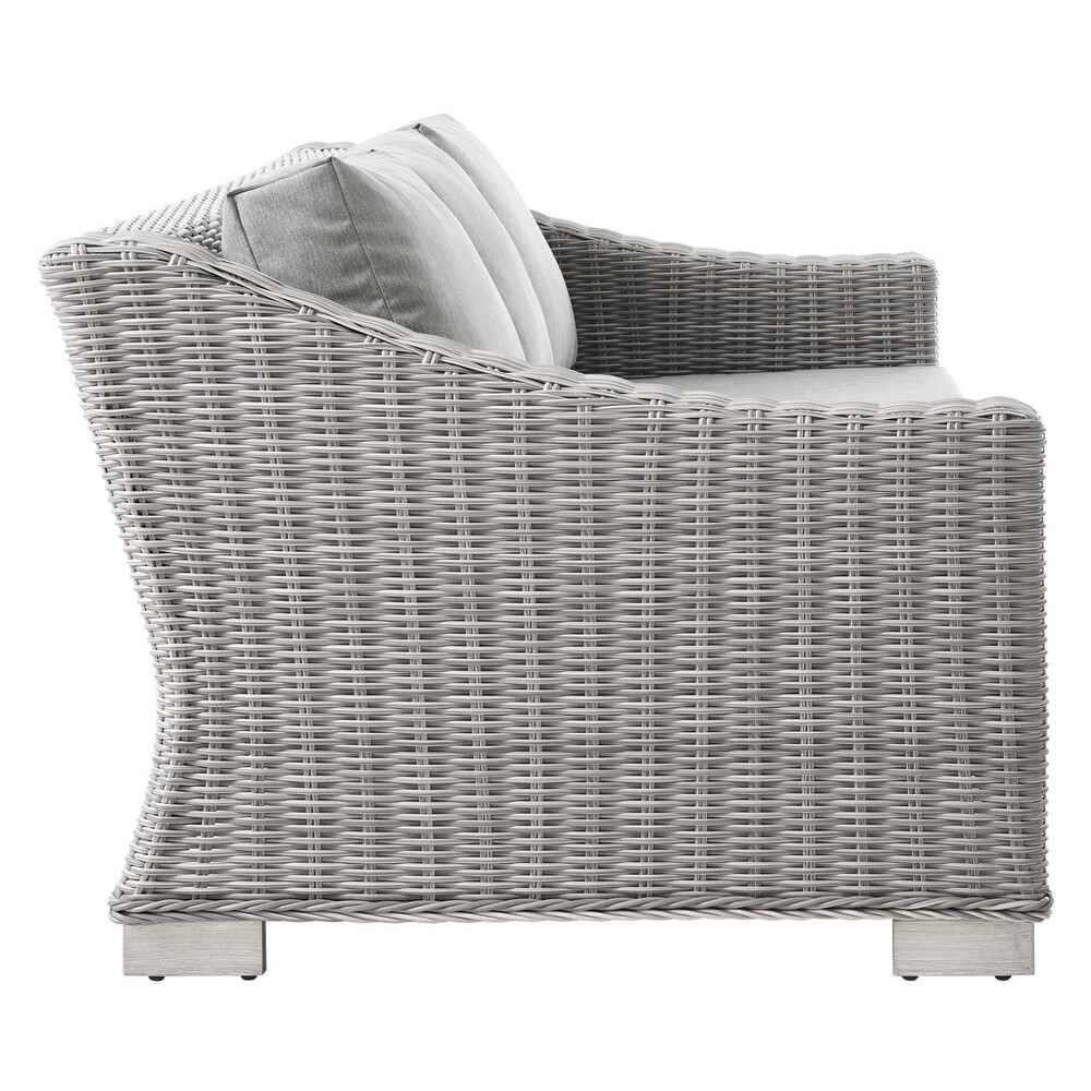 Conway Outdoor Patio Wicker Rattan Sofa in Light Gray Gray by Modway - Image 2