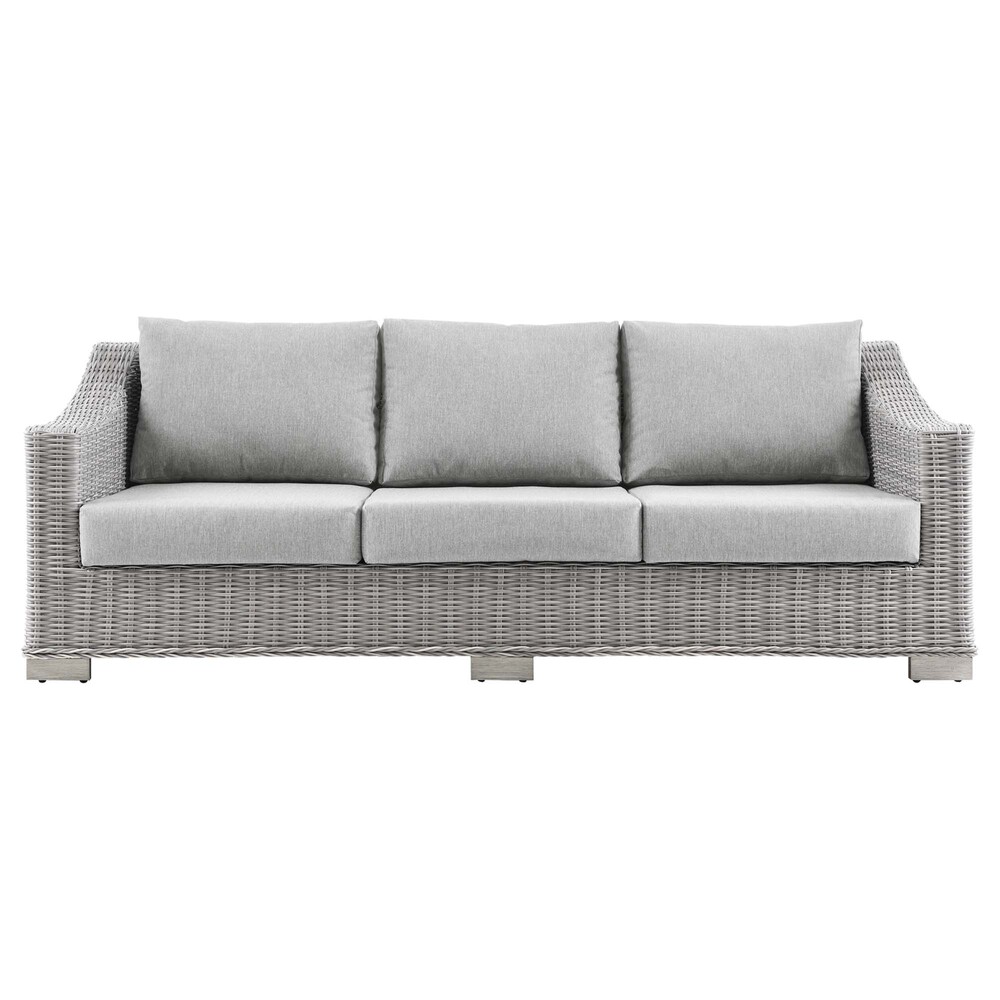 Conway Outdoor Patio Wicker Rattan Sofa in Light Gray Gray by Modway - Image 4