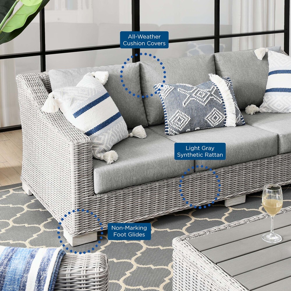 Conway Outdoor Patio Wicker Rattan Sofa in Light Gray Gray by Modway - Image 8