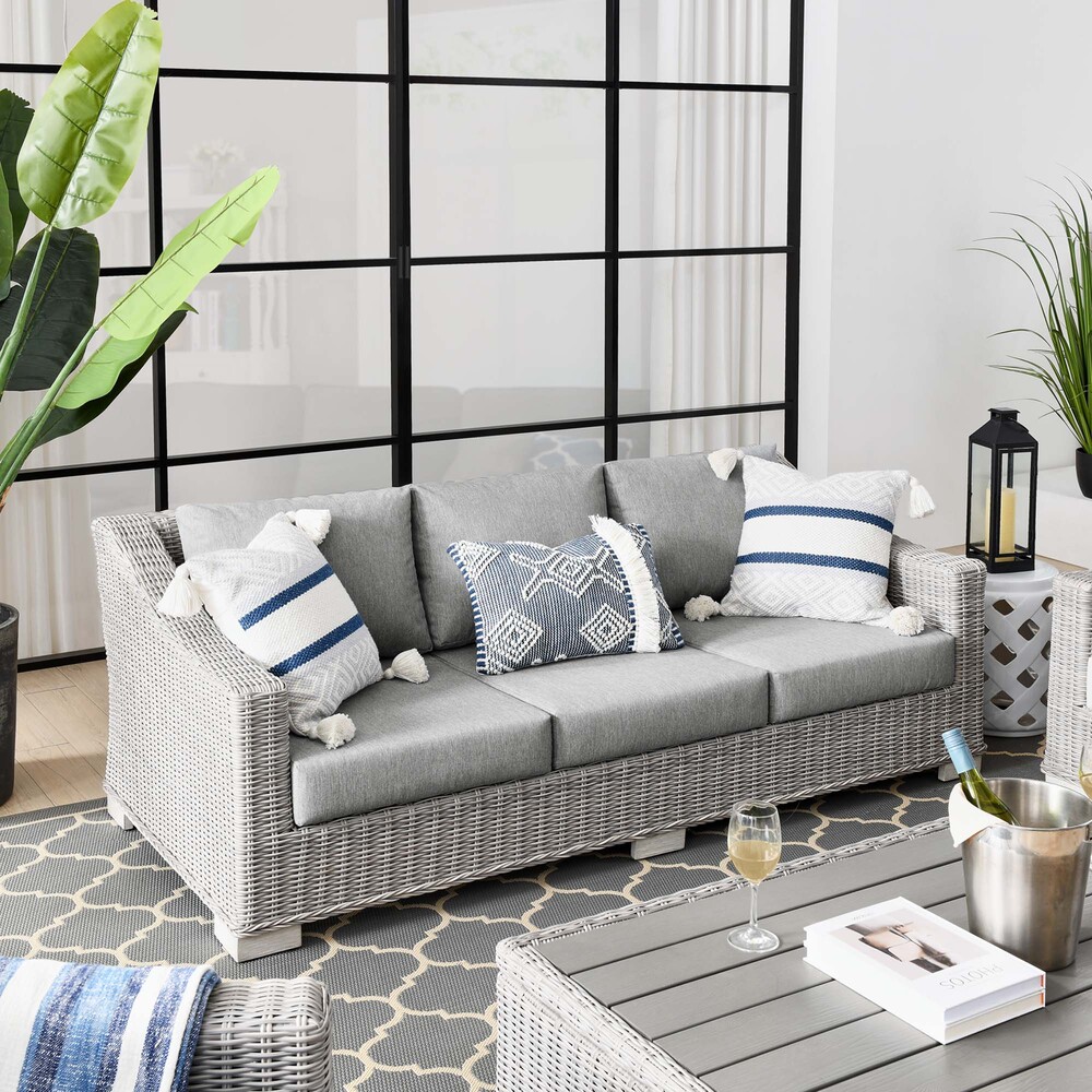 Conway Outdoor Patio Wicker Rattan Sofa in Light Gray Gray by Modway - Image 6