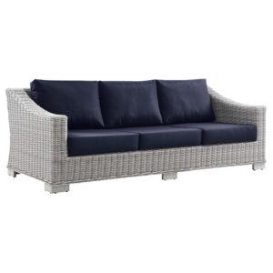 Conway Outdoor Patio Wicker Rattan Sofa in Light Gray Navy by Modway