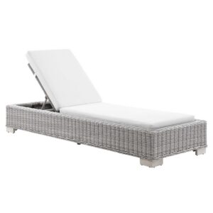 Conway Outdoor Patio Wicker Rattan Chaise Lounge in Light Gray White by Modway