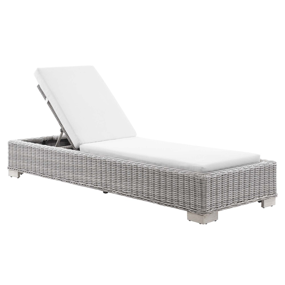 Conway Outdoor Patio Wicker Rattan Chaise Lounge in Light Gray White by Modway