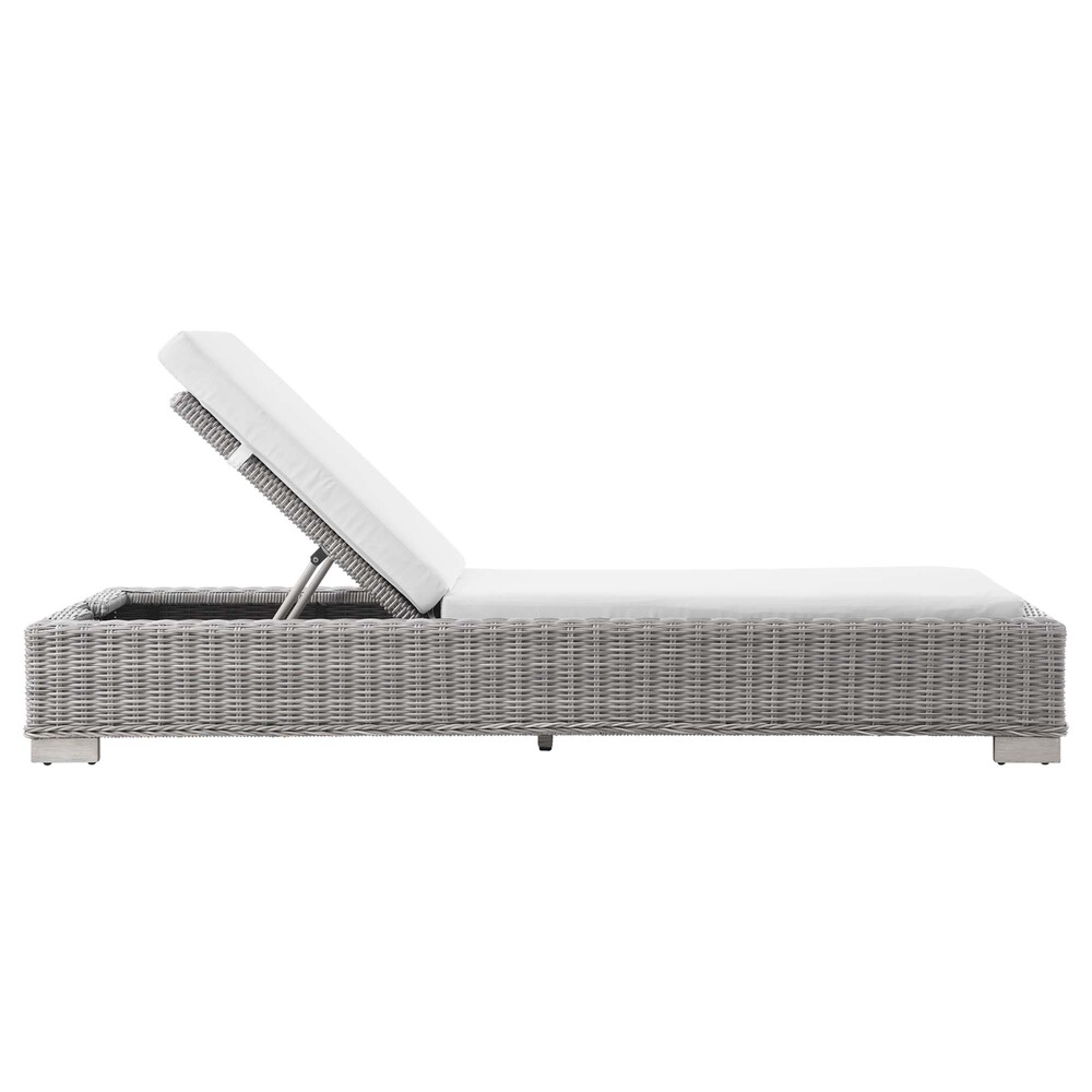 Conway Outdoor Patio Wicker Rattan Chaise Lounge in Light Gray White by Modway - Image 2