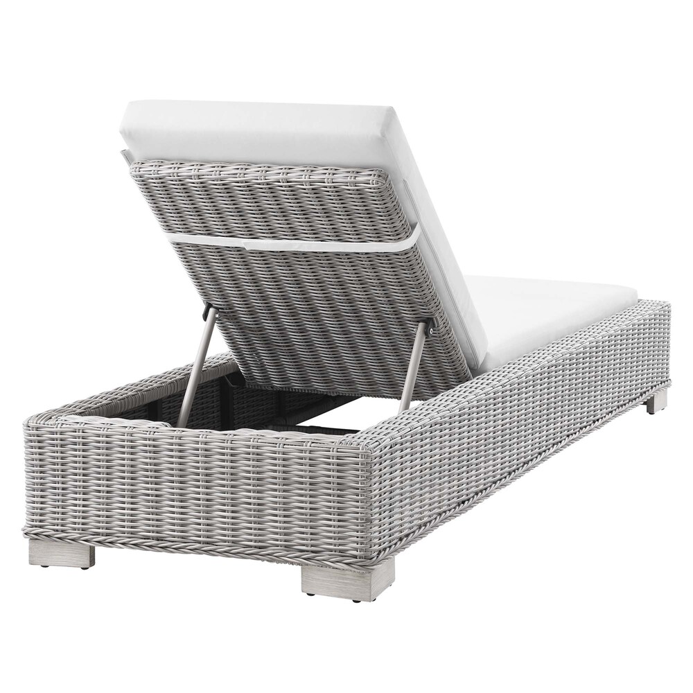 Conway Outdoor Patio Wicker Rattan Chaise Lounge in Light Gray White by Modway - Image 4