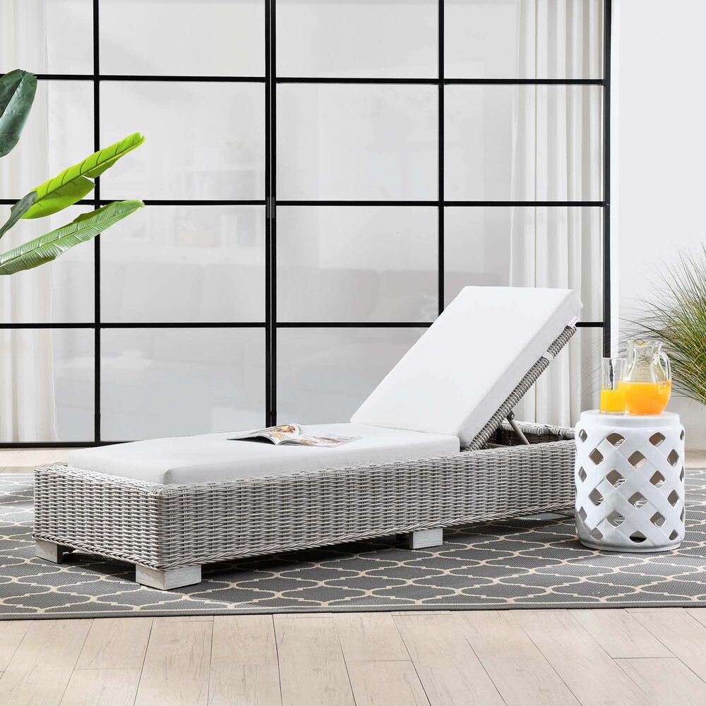 Conway Outdoor Patio Wicker Rattan Chaise Lounge in Light Gray White by Modway - Image 7
