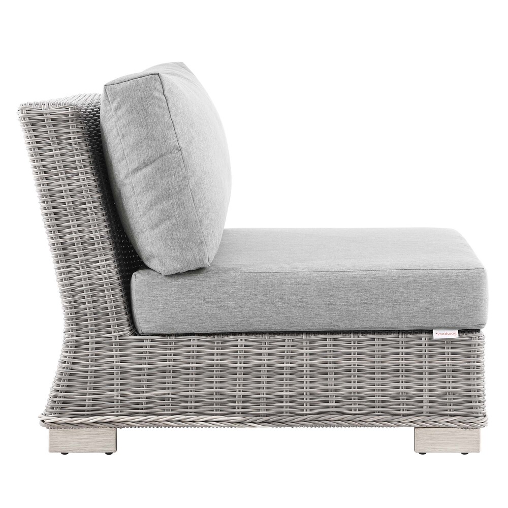 Conway Outdoor Patio Wicker Rattan Armless Chair in Light Gray Gray by Modway - Image 2