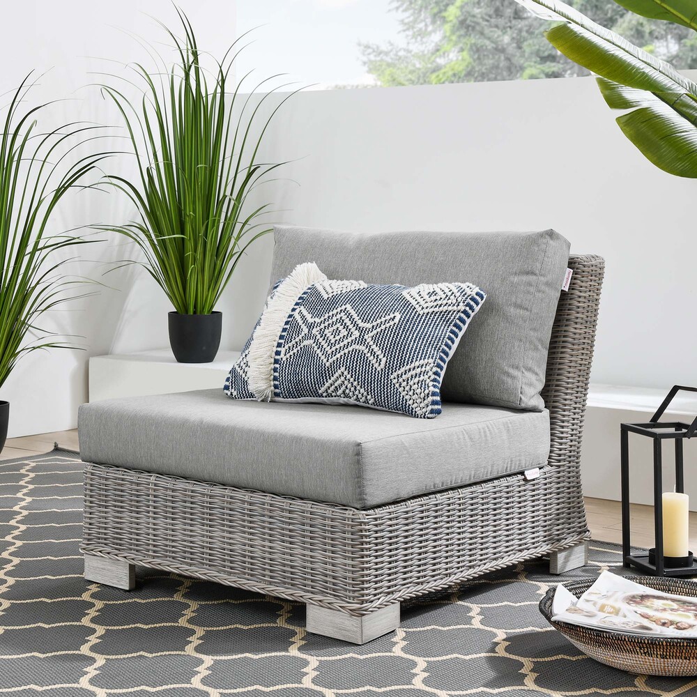 Conway Outdoor Patio Wicker Rattan Armless Chair in Light Gray Gray by Modway - Image 5