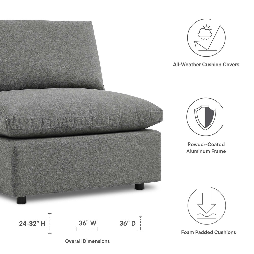 Commix Overstuffed Outdoor Patio Armless Chair in Charcoal by Modway - Image 2