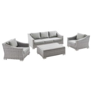 Conway 4-Piece Outdoor Patio Wicker Rattan Furniture Set in Light Gray Gray by Modway