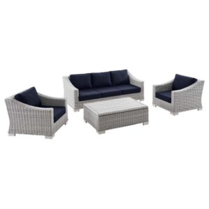 Conway 4-Piece Outdoor Patio Wicker Rattan Furniture Set in Light Gray Navy by Modway