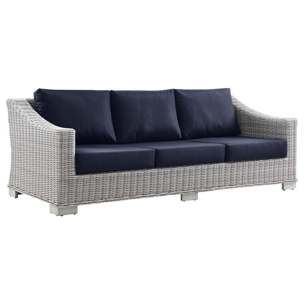 Conway 4-Piece Outdoor Patio Wicker Rattan Furniture Set in Light Gray Navy by Modway - Image 2