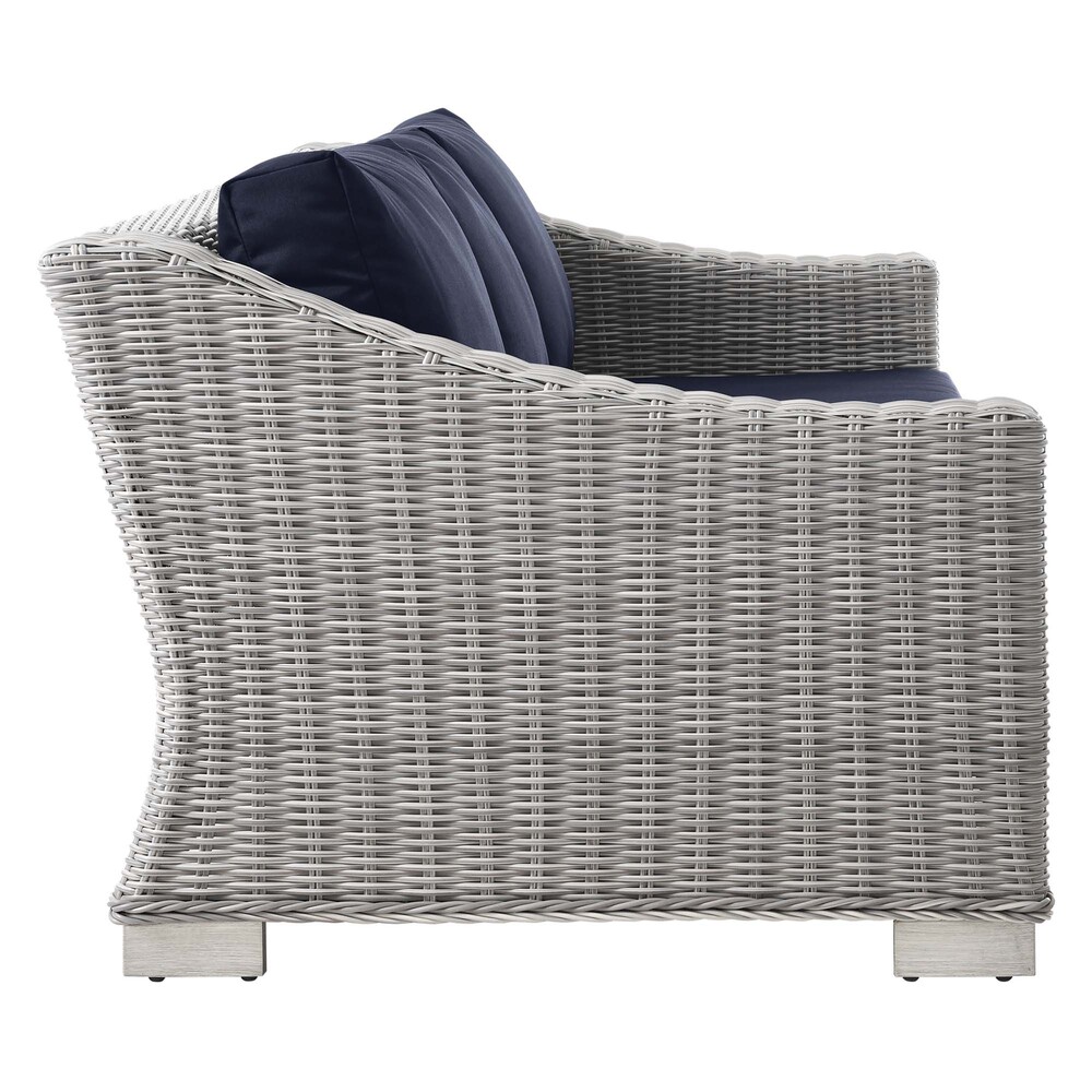 Conway 4-Piece Outdoor Patio Wicker Rattan Furniture Set in Light Gray Navy by Modway - Image 3