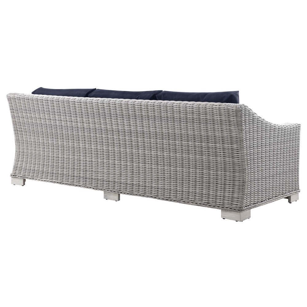 Conway 4-Piece Outdoor Patio Wicker Rattan Furniture Set in Light Gray Navy by Modway - Image 4