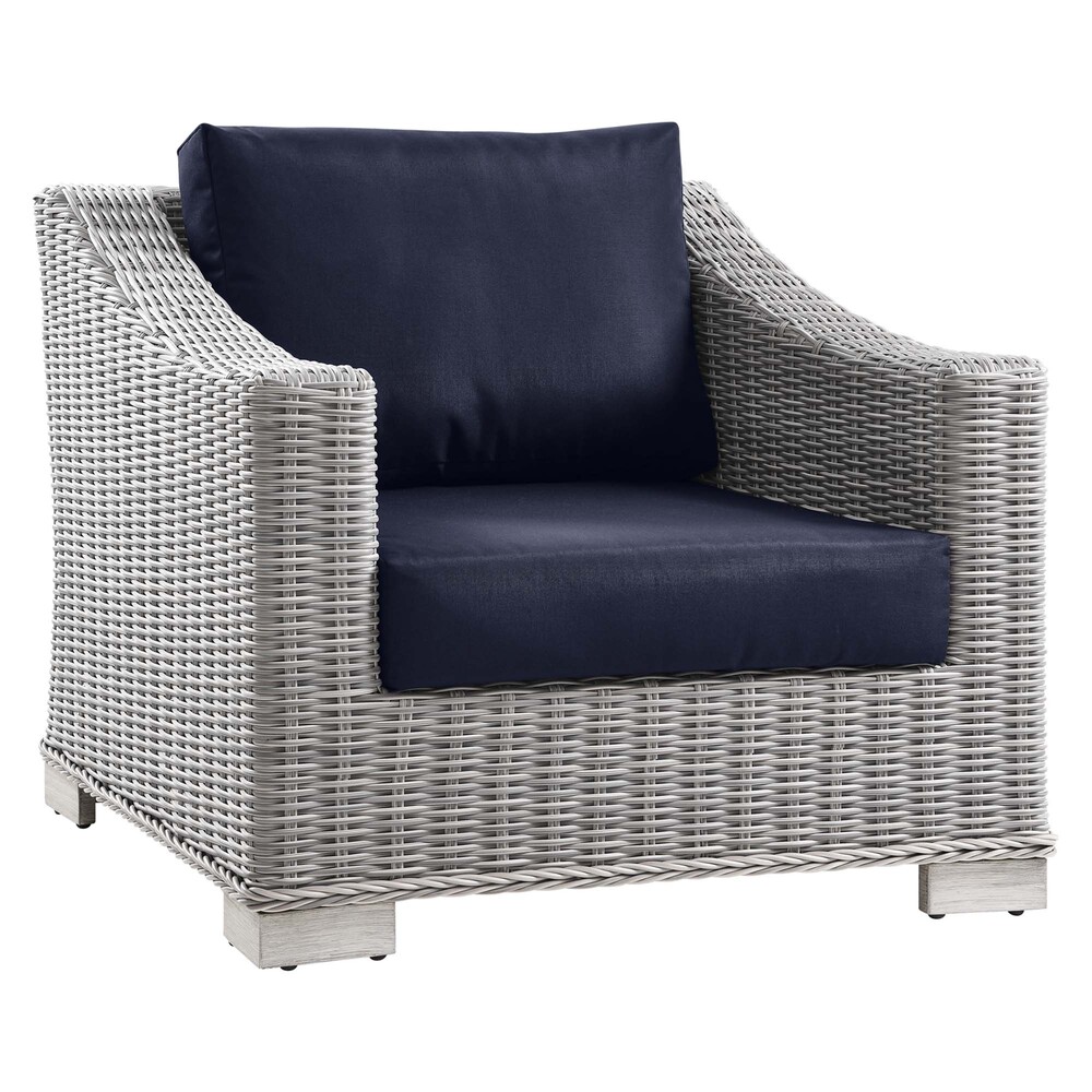 Conway 4-Piece Outdoor Patio Wicker Rattan Furniture Set in Light Gray Navy by Modway - Image 5