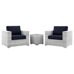 Convene 3-Piece Outdoor Patio Set in Light Gray Navy by Modway