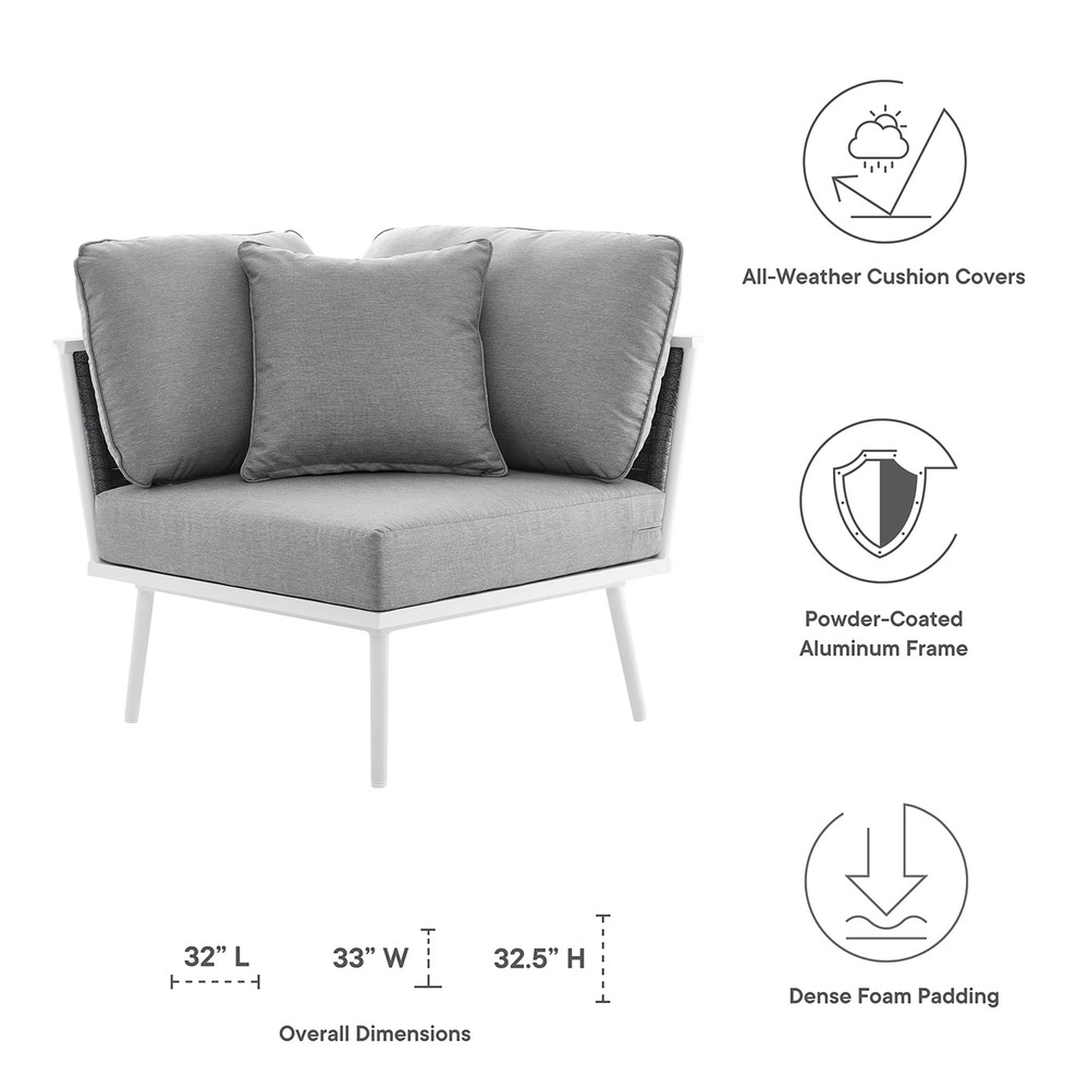 Stance Outdoor Patio Aluminum Corner Chair in White Gray by Modway - Image 2