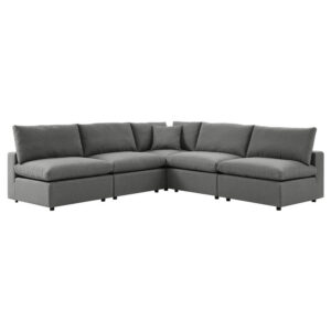 Commix 5-Piece Outdoor Patio Sectional Sofa in Charcoal by Modway
