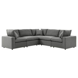 Commix 5-Piece Outdoor Patio Sectional Sofa in Charcoal by Modway