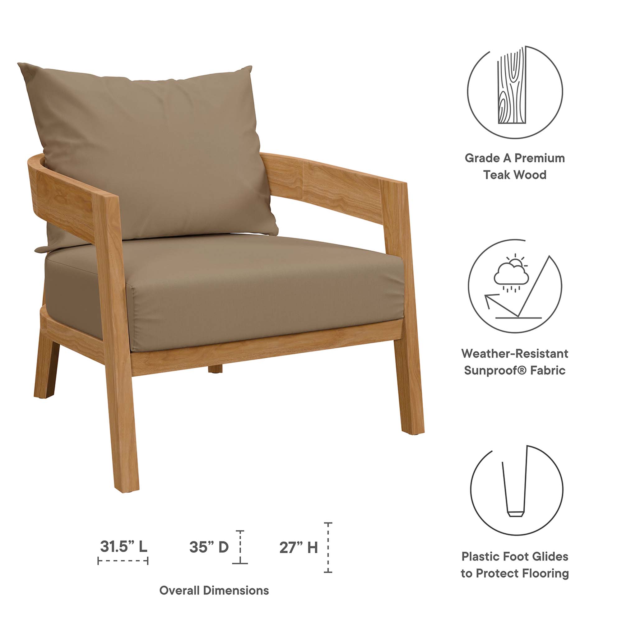 Brisbane Teak Wood Outdoor Patio Armchair by Modway - Image 2