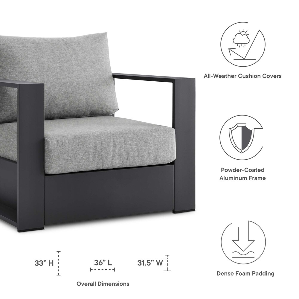 Tahoe Outdoor Patio Powder-Coated Aluminum Armchair in Gray Gray by Modway - Image 2