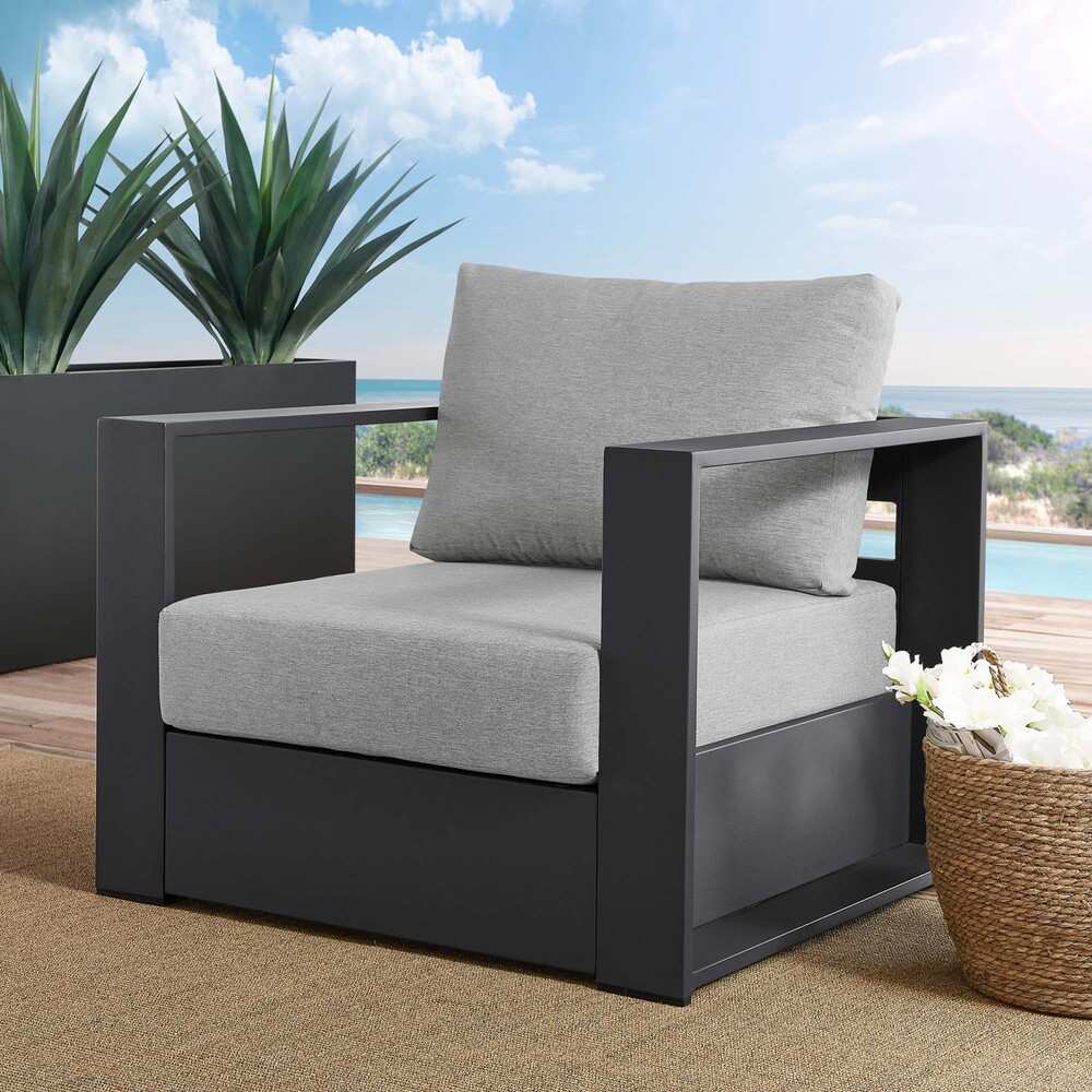 Tahoe Outdoor Patio Powder-Coated Aluminum Armchair in Gray Gray by Modway - Image 7